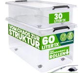 Caja de almacenamiento con tapa transparente, 2 unidades, 60x40x17cm, 30l