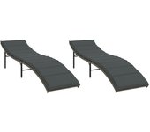 Pack 2 uds tumbona | silla de jardíns con cojines ratán sintético gris cfw56611