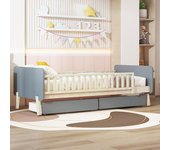 Cama infantil 90x190 con 2 cajones, cama individual de madera maciza con somier de láminas, gris