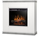 Vena - chimenea eléctrica independiente con calefacción por suelo radiante led - 23' - blanco mate / cemento - 103 x 100 x 35.4