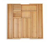 Relaxdays cubertero cajón extensible 9 compartimentos bambú, caja cubiertos y cuchillos cocina, 5,5x45x44,5cm, natural