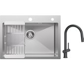 Cecipa max fregadero de cocina 1 seno 60×45×18cm fregadero de inox cepillado con escurridor + grifo con ducha extraíble con 2 tipos de chorro negro