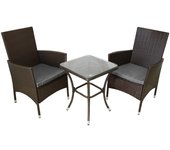Jardí conjunto muebles jardín exterior set bistro ratán marrón 2 personas dos plazas mesa con tablero de vidrio asientos