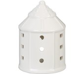 Relaxdays casita portavelas de cerámica, casa de luz para 1 vela de té, 10,5 x 7,5 cm, portacandelitas, blanco