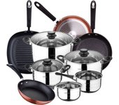Bateria de cocina 8 piezas san ignacio toledo de acero inoxidable con juego de sartenes (20/24/28 cm) y grill 28 cm san ignacio moma en aluminio forja