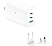 Cargador de red multipuerto ksix gan 65w, pps, power delivery, carga ultra rápida, conectores us+ue+uk, blanco