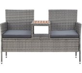 Banco de jardín | banco de exterior | silla de jardín 2 plazas con mesita ratán sintético gris 143 cm cfw173108