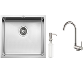 Fregadero de cocina inox 1 bandeja 50*43*18cm con dispensador de jabón+mestidor de cocina de acero inoxidable 304 plegable giratorio a 360°