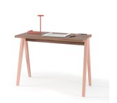 Mesa de estudio en melamina con patas de haya, modelo compás de herdasa, en color nogal y rosa