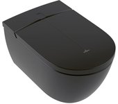 Villeroy & boch viclean, inodoro de ducha sin borde con asiento, directflush, 385x 595 mm, v0e100r7, color: negro puro ceramicplus