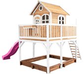 Axi casa de juegos liam con cajon de arena y tobogán morado | casa zancudo xxl en marron y blanco de madera fsc para niños | torre de juegos con