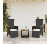 Set comedor de jardín 3 piezas | conjunto de jardín | muebles de jardín con cojines ratán sintético negro cfw976271