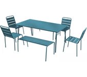 Conjunto de jardín con 2 bancos y 4 sillas de acero azul pacífico, palavas - oviala