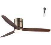 Ventilador de techo silencioso de luz led 15w won en cuero con aspas de madera oscura y mando incluido ø132cm