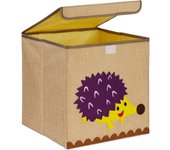 Relaxdays caja de almacenaje, diseño erizo, cajita de tela niños, plegable, 33x33x33 cm, para juguetes, beige/lila