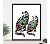 Lamina para enmarcar gatos mexicanos imagen de dos gatos estilo mejicano poster estilo nordico lamina impresa en a3 producto de diseño marco blanco