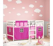 Vidaxl cama alta para niños con cortinas madera pino rosa 90x200 cm