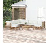 Maison exclusive - set de muebles de jardín 11 piezas bambú y cojines blanco crema