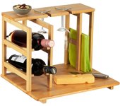 Relaxdays tabla de quesos con soporte de botellas y copas, jamón, embutido, servilletero bambú, 26,5x40,5x33cm, natural