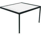 Kokoon 2 - pérgola bioclimática perpendicular adosada (estrutura gris antracito y lamas blancas - 4,576m x 3,00m)