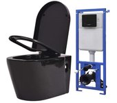Vidaxl inodoro de pared con cisterna oculta cerámica negro