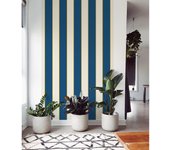 Papel pintado panorámico, rayas azules vintage, espíritu marino, tendencia rayas, 250 cm x 150 cm