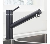Grifo de cocina negro con rociador, mezclador de fregadero extraíble giratorio de 360°, grifos ajustables para agua fría y caliente en acero inoxidabl