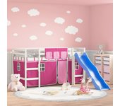 Cama infantil entrepiso y cortinas rosas 90x200cm madera maciza de pino