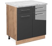 Vicco mueble bajo de cocina fame-line, antracita alto brillo, 80 cm , et mármol