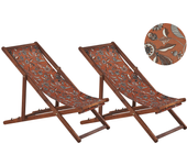 Beliani conjunto de 2 hamacas plegables anzio con telas de recambio motivo floral madera de acacia marrón oscuro