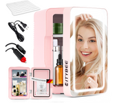 Zmh mini nevera 6l - rosa nevera pequeña 12v/230v, silenciosa con espejo e iluminación led