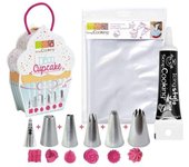 6 boquillas y 6 mangas pasteleras desechables para magdalenas + tubo de glaseado negro