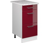 Vicco mueble bajo de cocina r-line, rojo burdeos alto brillo, 40 cm con cajones y encimera