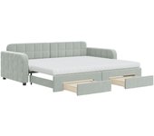 Sofá cama nido con cajones terciopelo gris claro 90x200 cm