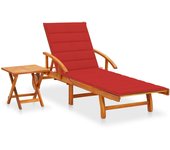 Tumbona de jardín con mesa y cojín de madera de acacia