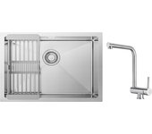 Fregadero de cocina cepillado de 1 seno con escurridor 60×44 cm + grifo de cocina monomando plegable cepillado