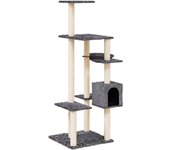 Rascador para gatos con postes de sisal gris oscuro 142 cm