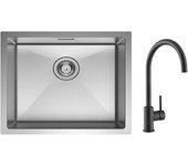 Cecipa max fregadero de cocina fregadero de acero inoxidable cepillado de 1 seno 50 * 44 cm + mezclador de cocina de acero inoxidable negro