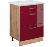 Vicco mueble bajo de cocina r-line, rojo burdeos alto brillo, 60 cm et mármol