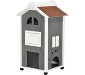 Caseta para gatos pawhut madera de abeto gris 59x55x109 cm d30-233wt