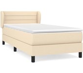 Cama somier tapizada con colchón de tela color crema 90x200 cm