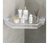 Salvamanteles de baño acrílico, estante de almacenamiento de esquina montado en la pared, accesorios de baño sin perforaciones (plata) 1 pieza