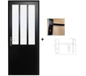 Bloque de puerta de taller, vidrio esmerilado negro, h204 x l83, dimensiones de la mesa a la derecha + tirador