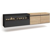 Amueblate online, mueble tv, televisión, muebles de salón, almacenaje, para tv hasta 80, chimenea eléctrica, colgado, suspendido, roble y negro