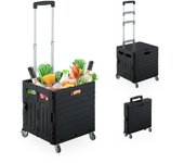 Relaxdays carro de la compra, plegable, carrito de transporte con ruedas y asa telescópica, hasta 35 kg, negro