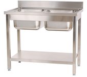 Cleiton® fregadero de acero inoxidable de 2 senos 1000x600x850 mm desmontable | pica industrial con patas | pila lavadero para cocina restaurantes