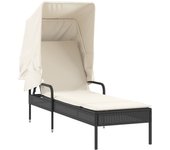 Tumbona | silla de jardín con capota ratán sintético negro cfw56338