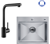 Fregadero de cocina cecipa max 2 en 1 fregadero de cocina cuadrado de inox cepillado con 1 cuenco, 50*45cm + grifo de cocina mezclador de fregadero
