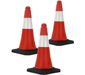 3x cono de tráfico rojo/blanco pvc 51cm bandas reflectantes