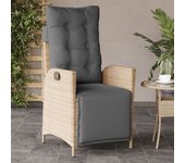 Vidaxl sillón reclinable de jardín con reposapiés ratán pe beige mixto